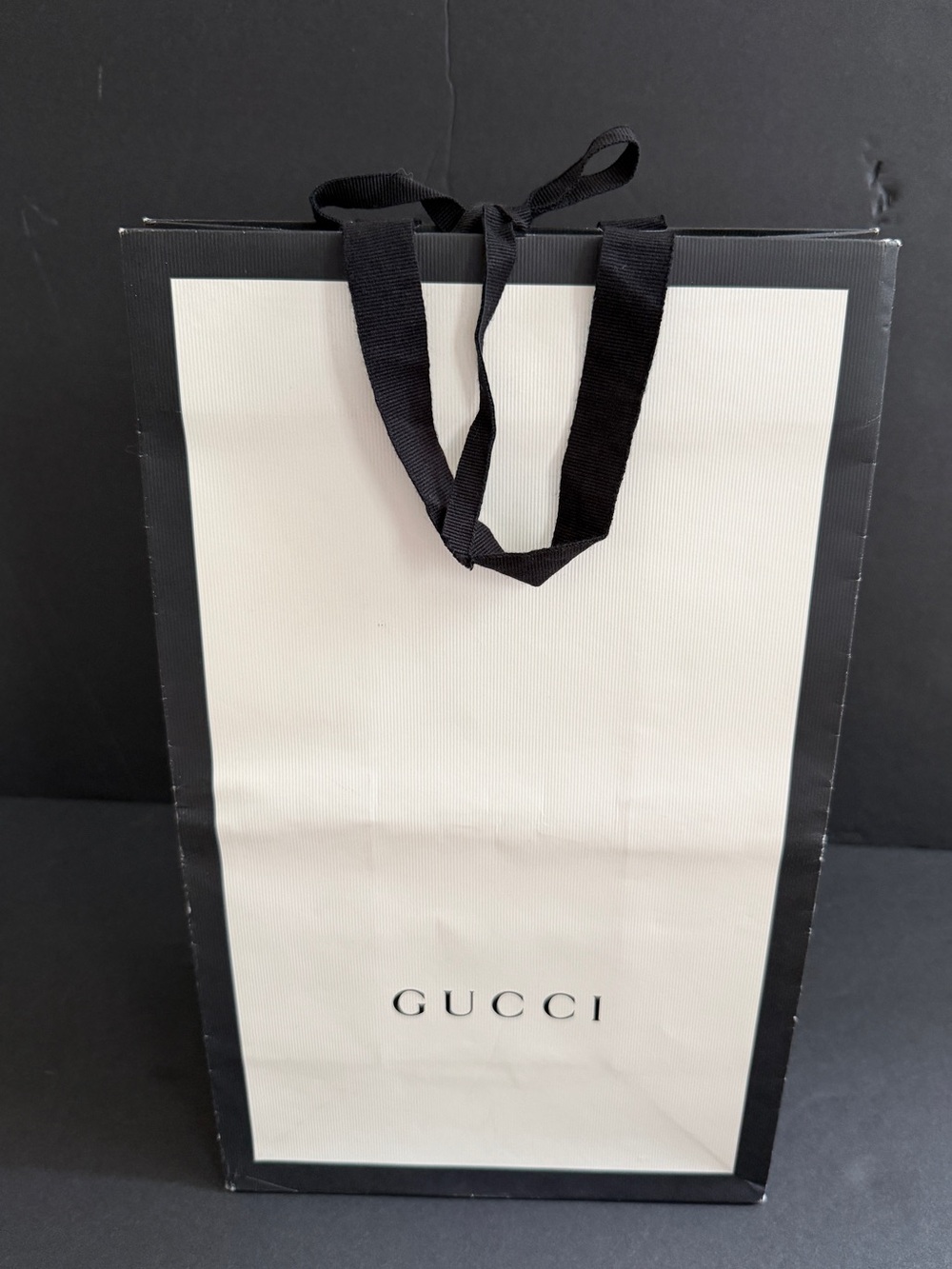 Gucci Black & White Branded Gift Bag with Ribbon Handles
